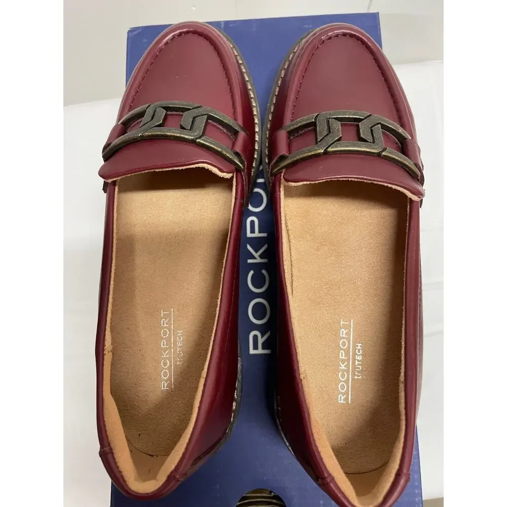 Rockport Women's Kacey Chain Loafer Tawny Leather Slip On Shoes Burgundy US 5M